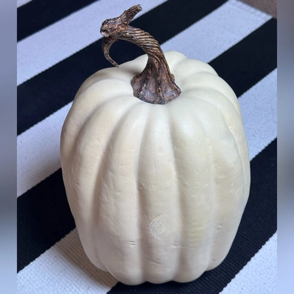 Pottery Barn Oversized White Rustic Halloween Pumpkin- 7.5”